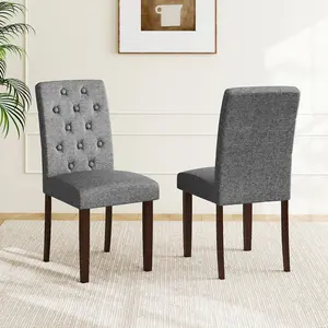 COSTWAY - Button Tufted Fabric Upholstered Wooden Dining Chair Set of 2 with High Curved Back-Gray