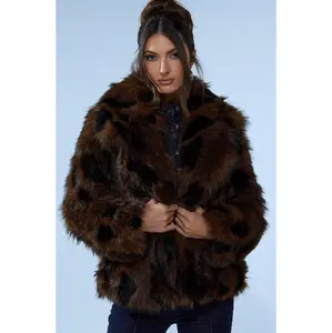 SHORTIE FUR COAT IN BROWN MULTI