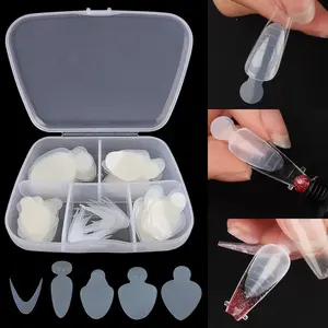 60pcs Reusable Silicone Dual Form Mold Pads French Manicure Tips Inner Mold for Builder Gel Nails Extension Guide Nail Art Accessories Tools