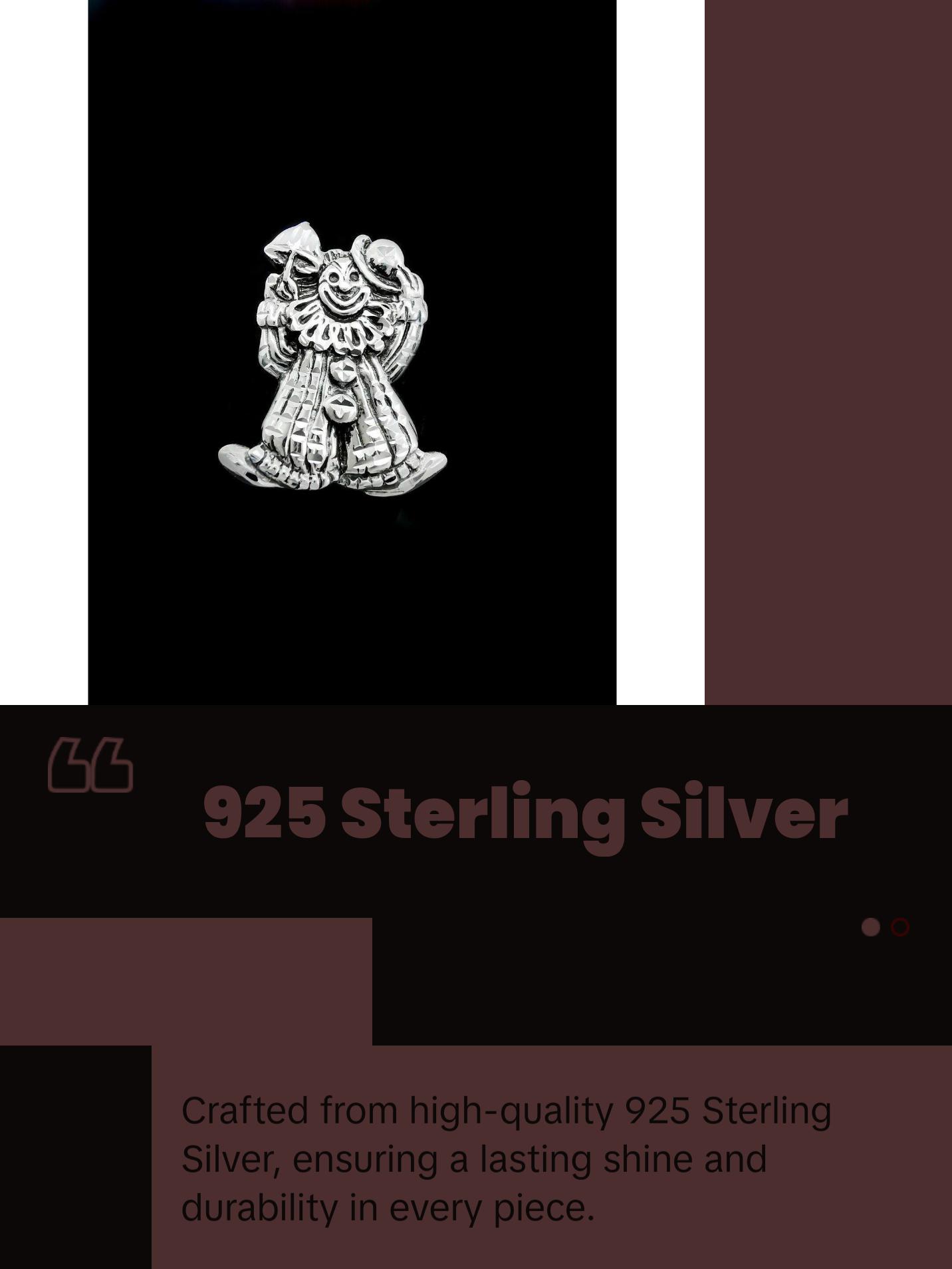 Circus Clown Pendant • 925 Sterling Silver • Diamond Cut • Handmade Jewelry