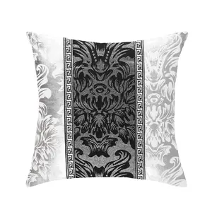 PiccoCasa Set of 1 Throw Pillow Cover 18"x18" Square Bolster Pillow Case Shells for Couch Sofa Home Decoration Vintage Floral Printed Black Silver Contrast Cushion Covers