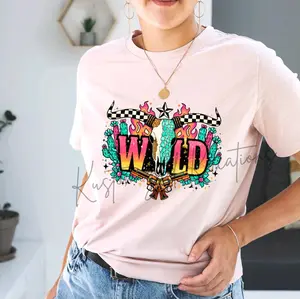 Wild Western Steer Horns • T-shirt Tee Shirt Comfortable Unisex Top Sublimation Casual Graphic Shirts Cute Cactus Wild West