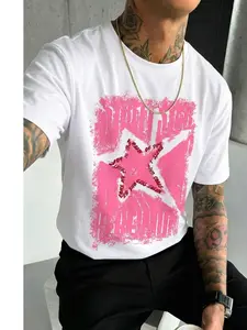 Y2K Pink Star Graffiti Print T-Shirt Y2K