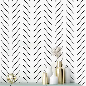 Erfoni Black and White Peel and Stick Wallpaper Modern Herringbone Contact Paper Bathroom 17.7inch x 118.1inch Geometric Removable Wallpaper Peel and Stick Self Adhesive Contact Paper for Accent Wall