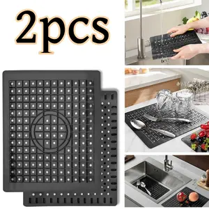 2 pack black Kitchen Sink Mat Rectangular Sink Protector Mats 12" x 10" Dish Drying Mat Fast Draining Sink Mats Grid for Dishes And Glassware