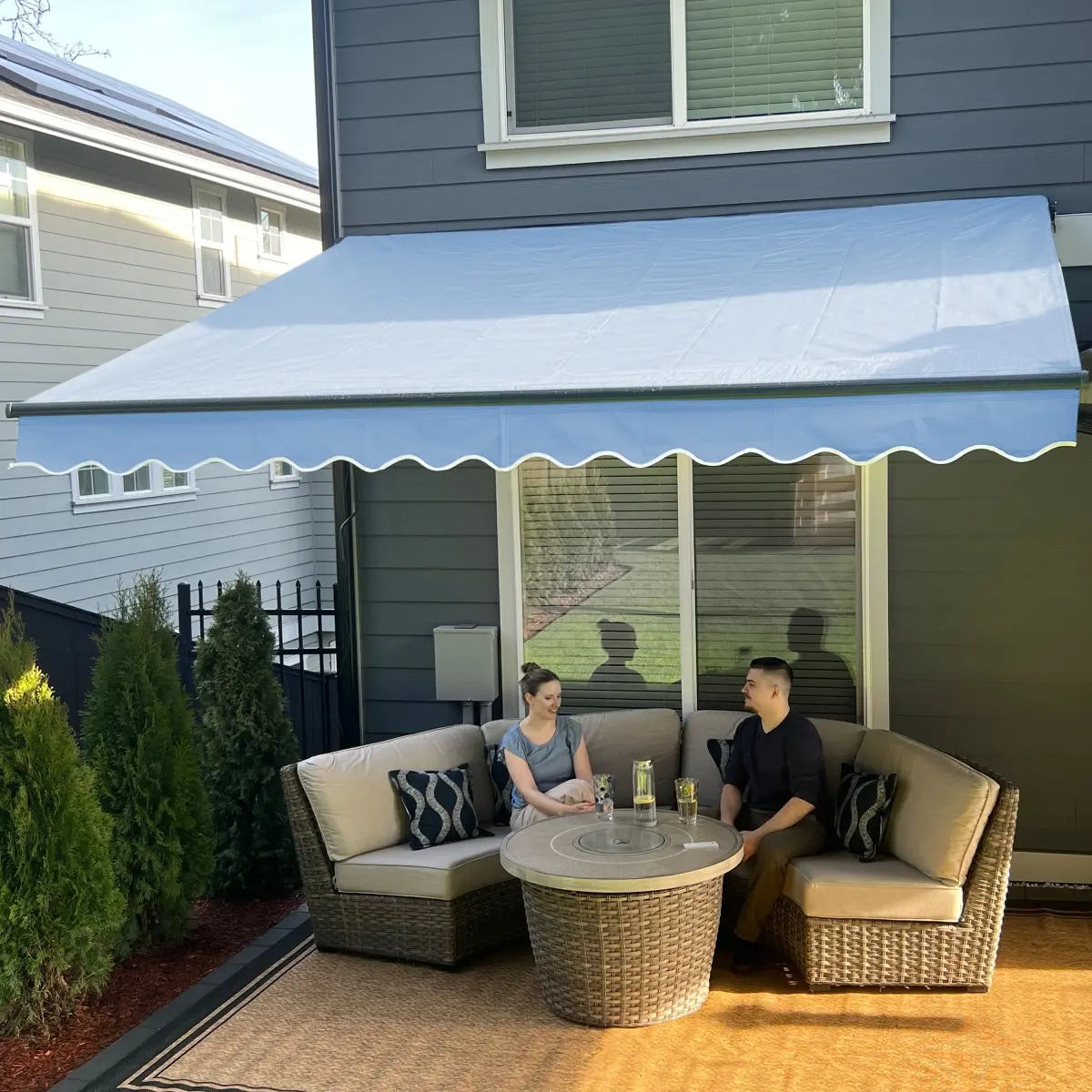 ALEKO ABM12X10LBLUE068-UNB 12 x 10 ft. Motorized Retractable Canopy Home Patio Awning, Sky Blue
