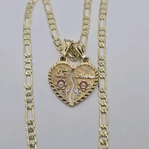 TE AMO Heart pink flowers beautiful necklace figaro style gold-plated 24"inches