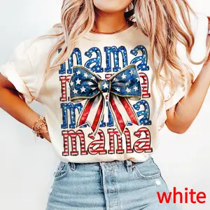 white color American Mama T-Shirt, 4th of July Mom T-Shirt, Fourth of July Tee, USA Flag Tee, All American Mama T-Shirt