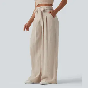 Halara High Waisted Belted Linen-Feel Casual Baggy Pants with Pockets