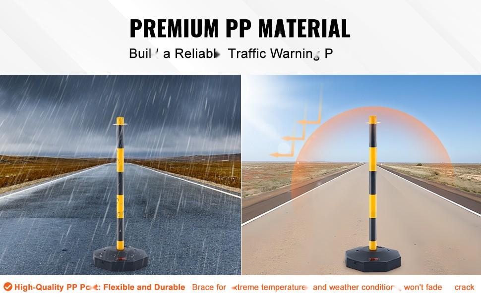 Adjustable Traffic Delineator Post Cones Set, 6 Pack, High-Visibility Safety Barrier With Fillable Base And 8-Foot Chain, Ideal For Traffic Control, Parking Lot, Construction Zone, Road Warning And Delineation, Yellow And Black