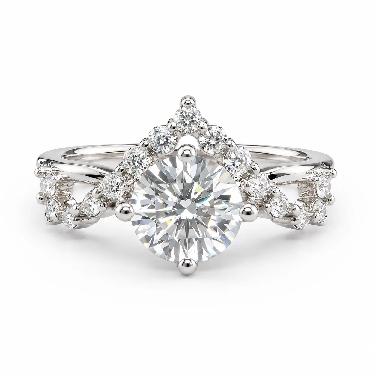 1CT Round D VVS1 Moissanite Engagement Ring for Women, Crown Solitaire with Hypoallergenic Stainless Steel Adjustable Band, Round Moissanite Ring, Sparkling Moissanite