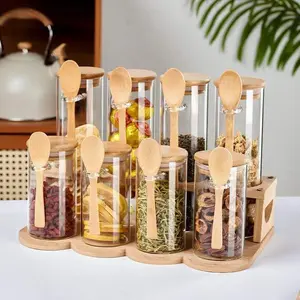 1/2/4/9pack-280ML/600ML Glass Canisters with Bamboo Lids Airtight Food Storage Spice Jars Kitchen Storage Containers 9pack set with storage shelf