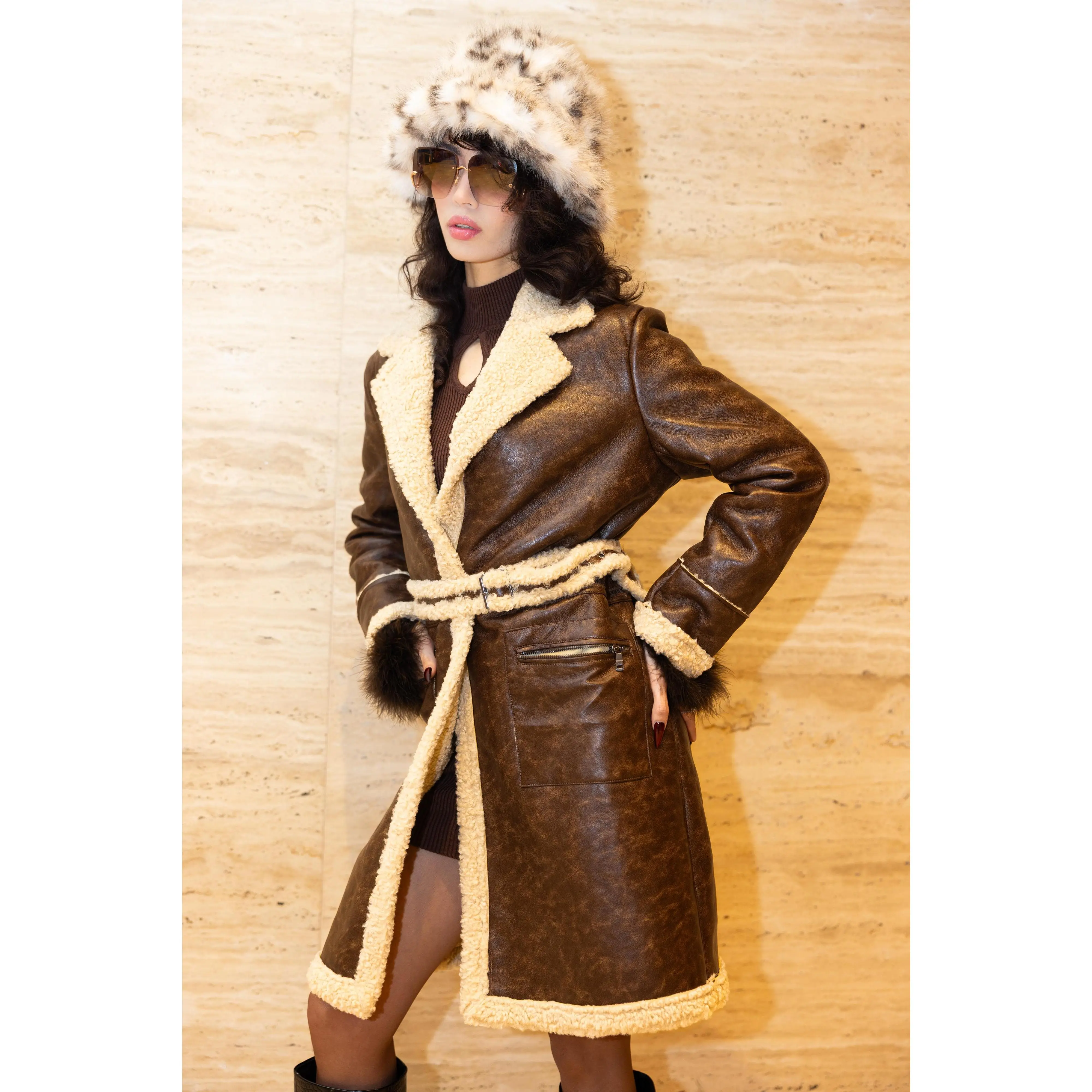 Belted Shearling Coat