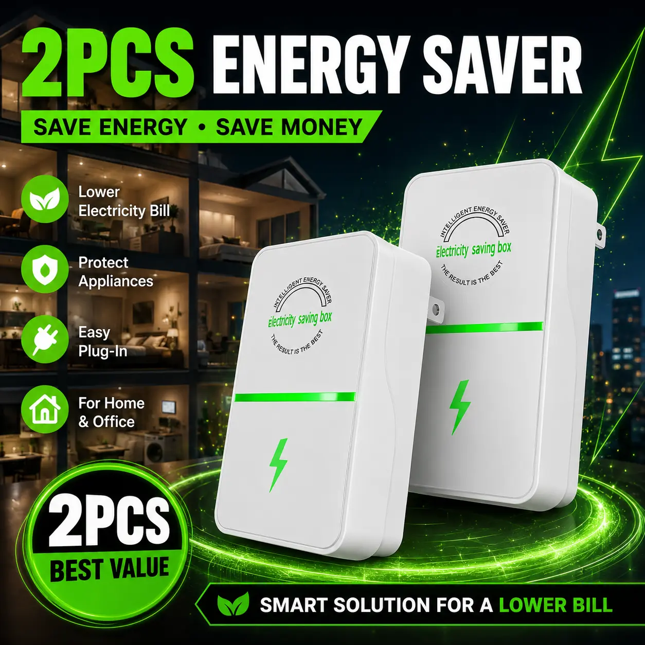 2PCS Power Saver Plug-In Box,  US Plug Energy Saver Device, Compact Indoor Power Accessory for Home, Office & Household Use backtoschool