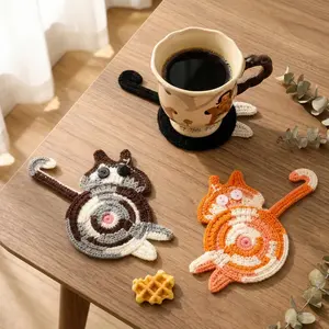 Funny Woven Cat Butt Coasters (3pcs), Quirky Cat Lover Gift, Handmade Desk Decor for Coffee & Tea, Unique and Fun Home Accessories