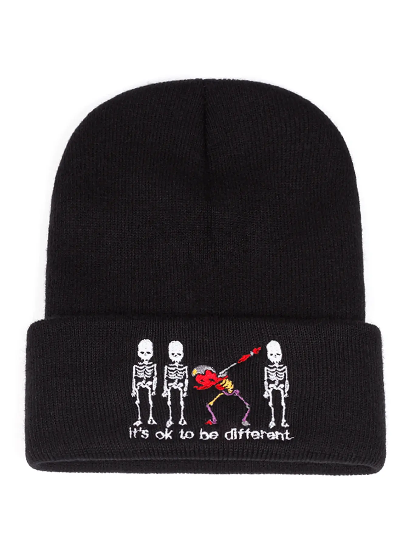 2025 Personalized Fashion New Borderless Hat Five Skeleton Embroidered Bean Hat Street Creative Hip Hop Hat Street Dance Decorative Hat Autumn and Winter Leisure Windproof Warm Hat Outdoor Sports Ski Hat Daily Commuter Men's and Women's Knitted Hat Beanie