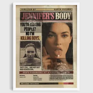 Movie Jennifer's.Body Horror Movie Poster, Jennifer-Check Anita-Needy Minimalist Wall Art Vintage Poster, Retro Women Men Newspaper Art Halloween Decor Unframed