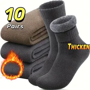 Men's Cozy Thermal Fleece Boot Socks 10 Pairs Thick Fluffy Cold Weather Snow Socks Warm Outdoor Work Leisure Socks Perfect Gift for Husband Father Boyfriend Plain