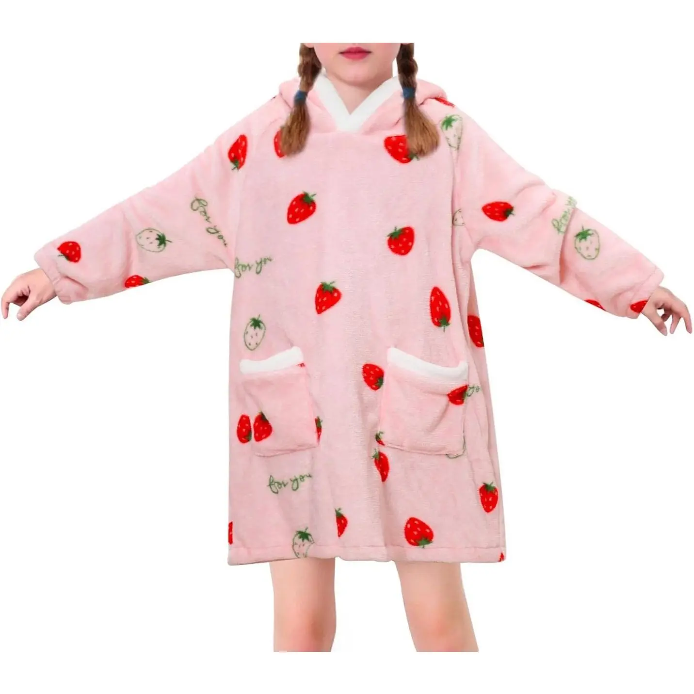Kids' Wearable Blanket Hoodie, Soft Flannel Pajamas Loungewear for Boys & Girls, Cozy Oversized Pullover with Hood & Pocket, Ages 2-10Y