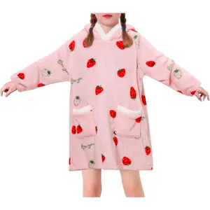 XP-GCS02  Kids Wearable Blanket Hoodie Boys Girls Comfort Hooded Blanket Sweater with Pocket Cute Birthday Gifts 2-10Y