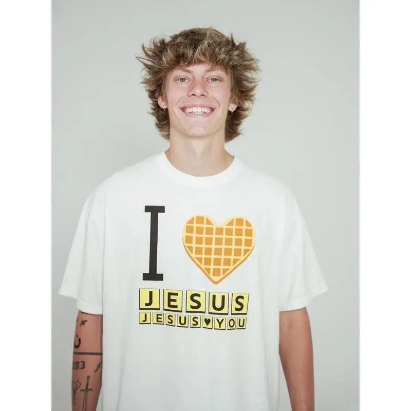 I Love Jesus Jesus Love You Waffle  Shirt, Bryce Crawford Merch, Christian Apparel Graphic Tee, Funny Christian Breakfast T-shirt, Unisex Casual 25   Inspirational Quote TShirt, Viral Unisex  rock