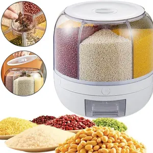 Best Seller Large Capacity 6 Grid Rotating Cereal Dispenser Airtight Rice Storage Container Moisture Proof Pest Resistant Food Grade Grain Organizer for Oats Beans Flour Sugar Dry Food Home Kitchen Pantry RV Camping Apartment Dorm Office Party Outdoor Pic