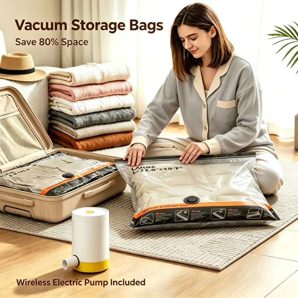 Vacuum Storage Bags with Multiple Sizes Wireless Electric Air Pump Space Saver Bags, Vacuum Sealed Bags for Comforters, Blankets, Clothes Storage