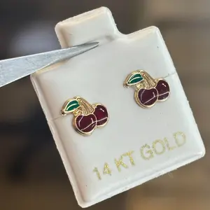 14k Red Cherry Stud Earrings