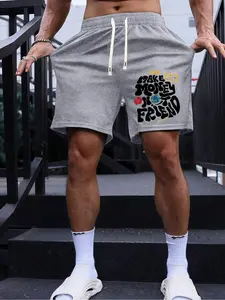 Men's Summer Casual Drawstring Graphic Shorts with Unique Letter Print, Fitted Style for Relaxation and Sports, Moderate Thickness Fabric