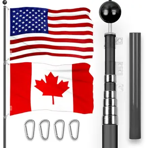 G128 Combo Pack: 20 Ft Telescoping Aluminum Flagpole (Black) & American and Canada Flags 3x5 Ft, Both ToughWeave Series Embroidered Polyester | Pole with Flags Included