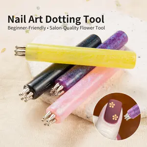 1pc Nail Art Pen With Flower Tip Design Nail Art 5-Petal Dotting Tool Flower Creator 1.8mm Fine Tip Precision Rhinestone Pickers Glitter Handle Manicure Tools