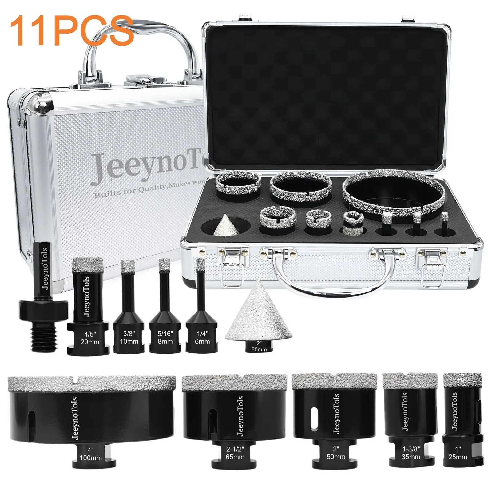 Diamond Core Drill Bit Set,Drill Bit & 2"(50mm) Beveling Chamfer Bit & 1Pc SDS Adapter, For Ceramic Tile Marble Porcelain Granite With 5/8-11 Thread,Tile Bit Title Tools Tilesaw, home Tool Box Tool Set,Drill Bit Set Sharpener,Hole Saw Drill Bits