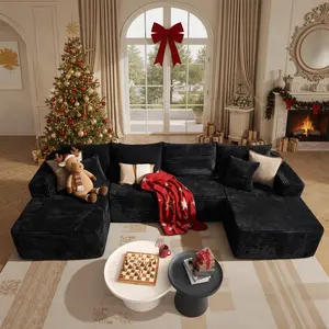XIZZI 135" U-Shape Sectional Cloud Couch with Chaise Modular Deep Seating Sofa, Premium High-Density Foam & Plush Corduroy, Upholstered Soft Couch, Modern Living Room Furniture Durable Comfortable Design, No Assembly Required