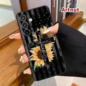 Phone Case Compatible with Samsung Galaxy S24 Plus S25 S23 S22 Ultra S22+ Sunflower Cross Tribute Liquid Silicone Camera Protection Ultra Thin Soft Phone Cover Gift for Girl