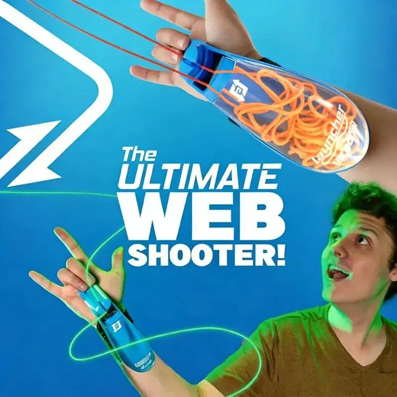 Auto Retractable Glow in The Dark Web Shooter Wrist Launcher, Automatic Recycle Luminous Rope Launcher Toy, Reusable Fluorescent String Shooting Cosplay Prop, Superhero Role Play Halloween Party Costume Accessory Kids Birthday Gift for Boys Teens #K8U