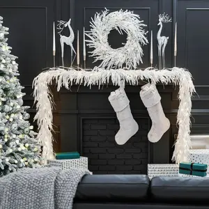 All Aglow - Pre-Lit White Norfolk Pine Christmas Mantel Garland Winter Table Runner