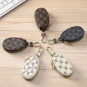 Multifunctional mini key bag, retro style PU key bag, compact zipper key clip, home essential