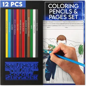 Colored Pencil Set for Adults - 12 Foil-Stamped Color Pencils with Strange Colors-Themed, Includes 10 Exclusive Coloring Pages, Vibrant Art Supplies for TV Show Fans, Display Box Included