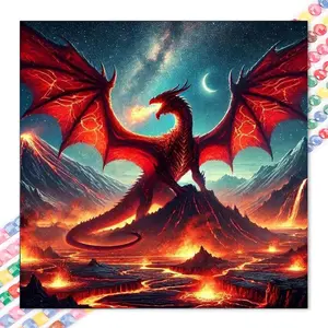1 set of DIY diamond painting kit, 5D diamond art set, DIY decoration of fire dragon, volcano, night sky. Mosaic, diamond art, DIY art home decor. Diamond Art Tools