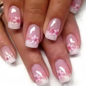 Set of Short Flower Press-On Nails for Women’s Manicure (24 Pieces)
