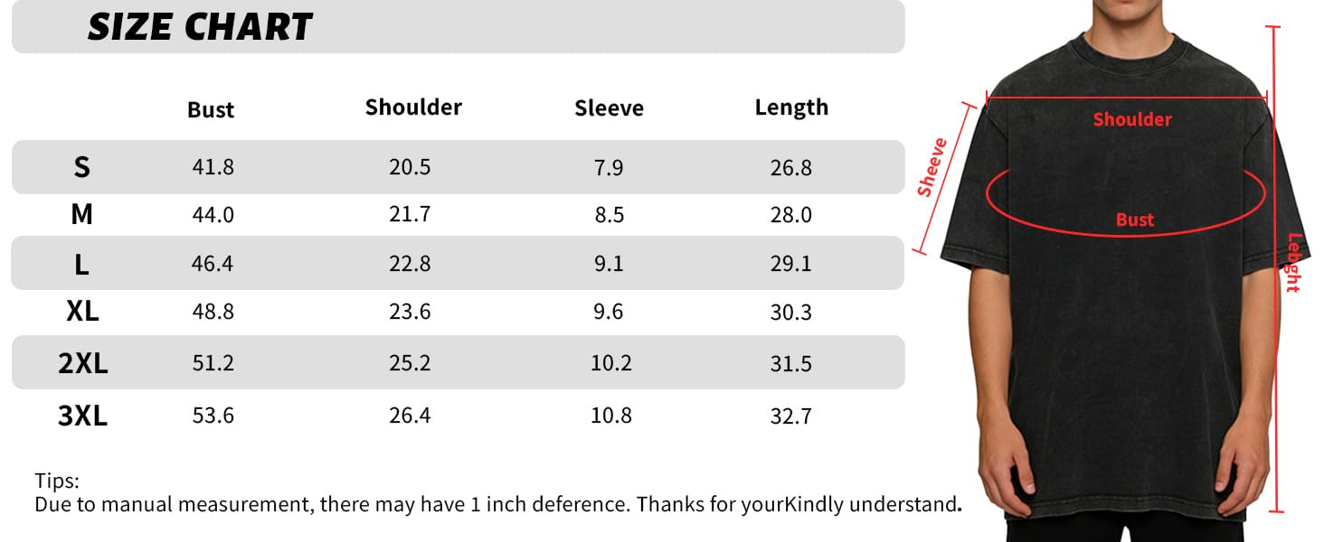 Men’s 2 Pack Vintage Acid Wash T Shirts – 100% Cotton Oversized Crewneck Gym Streetwear Tees (Black & Gray)