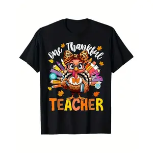 100% Cotton one thankful teacher thanksgiving turkey cute crayon pencil t shirt halloween thanksgiving christmas gifts for men women s xxxl -1 A33