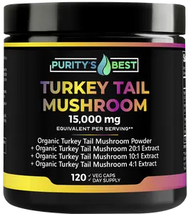Purity’s Best TURKEY TAIL MUSHROOM Powder + 4x + 10x + 20x EXTRACT, Apoyo inmunológico y digestivo, Brain & Microbiome Support