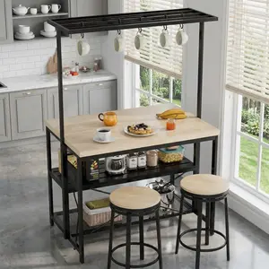 Garvee 47" Kitchen Island with Power Outlet & 3-Tier Storage, Mobile Bakers Rack & Microwave Stand with 4 Outlets, Rolling Kitchen Cart for Dining Room, Living Room, or Kitchen