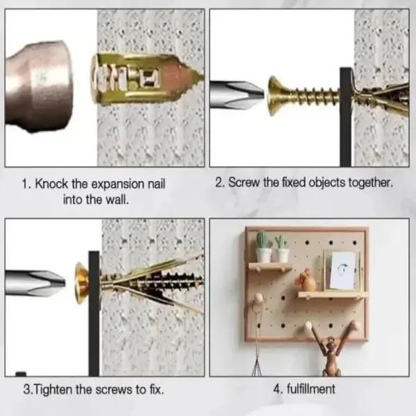 120pcs Count Drywall Self Drilling Anchors andScrews,Easy Application,No Drill or Holes inWall,Heavy-Duty Zinc-Plated Steel Anchors withSelf-Tapping Screws,Hollow Screws and Anchorsfor TV,Bicycle,Cabinet Fixing Accessories.