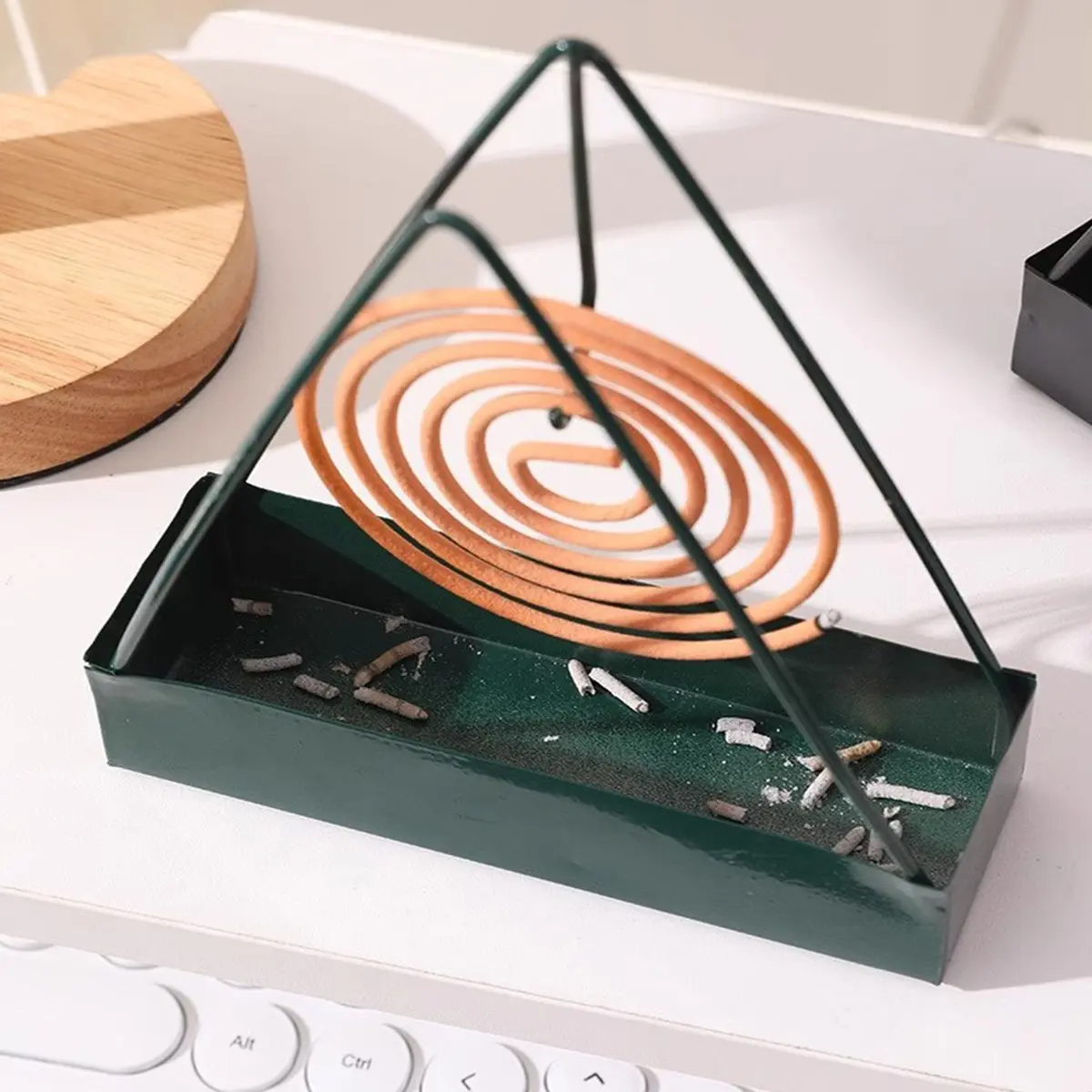 Creative Iron Incense Holder, Triangle Mosquito Repellent Stand, Wooden Incense Rack, Ash Collector Tray, 1pc/2pcs Set, Home Fragrances, Room Fragrance