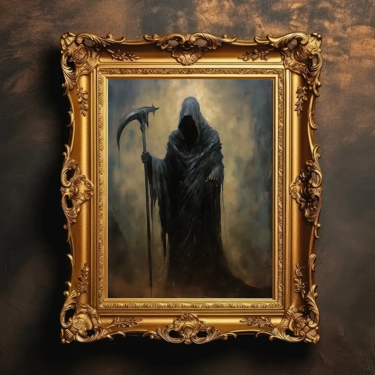 Grim Reaper | Dark Academia, Halloween Decor, Gothic Wall Art, Death Scythe, Dark Painting, Vintage Print, Unframed