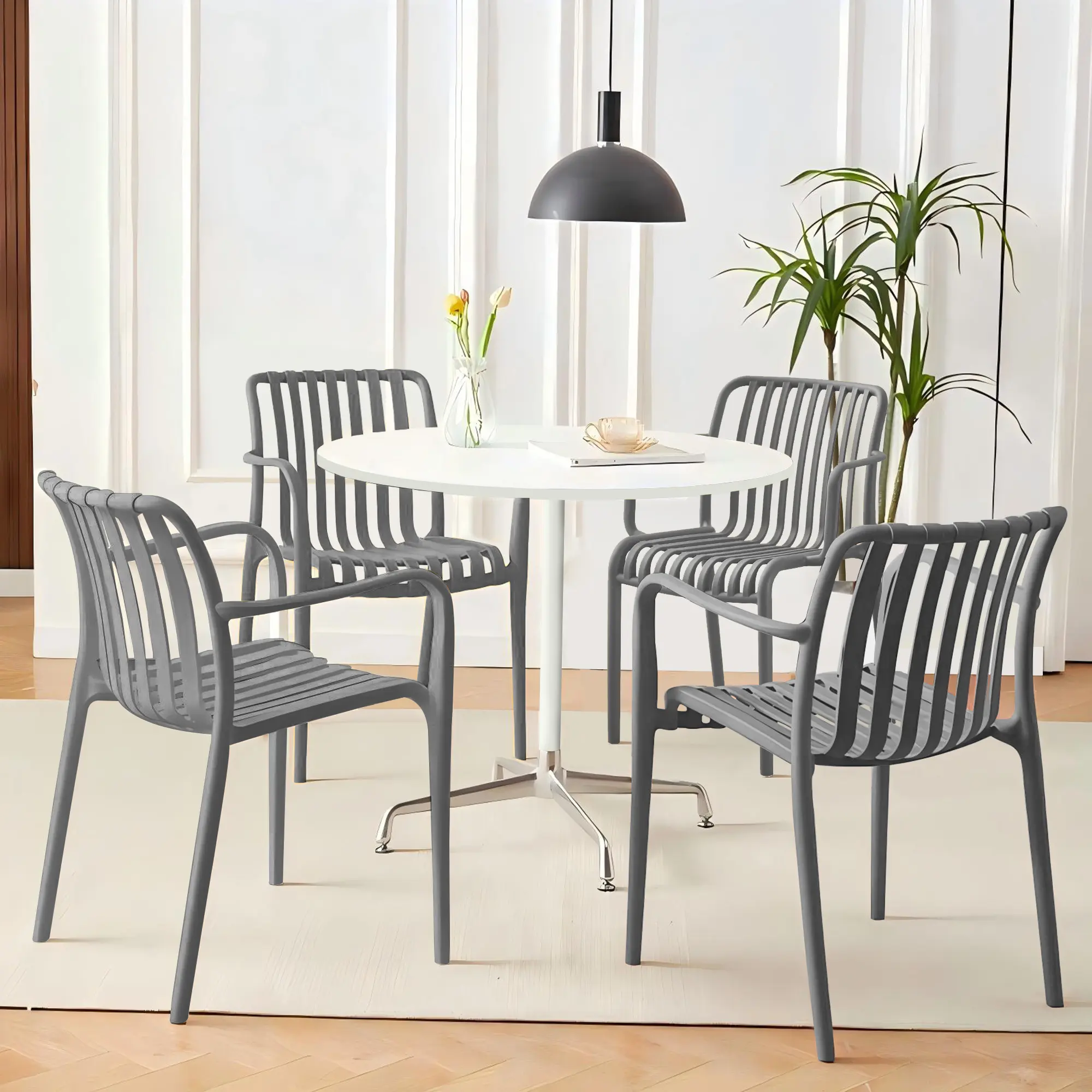 【Summer sale】Simple Dining Chairs Set of 4, Waterproof Stackable Curved Back Chairs Outdoor Patio Chairs or Indoor Restaurant Cafe Chairs