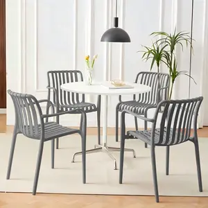 【Spring Glow Up】Simple Dining Chairs Set of 4, Waterproof Stackable Curved Back Chairs Outdoor Patio Chairs or Indoor Restaurant Cafe Chairs