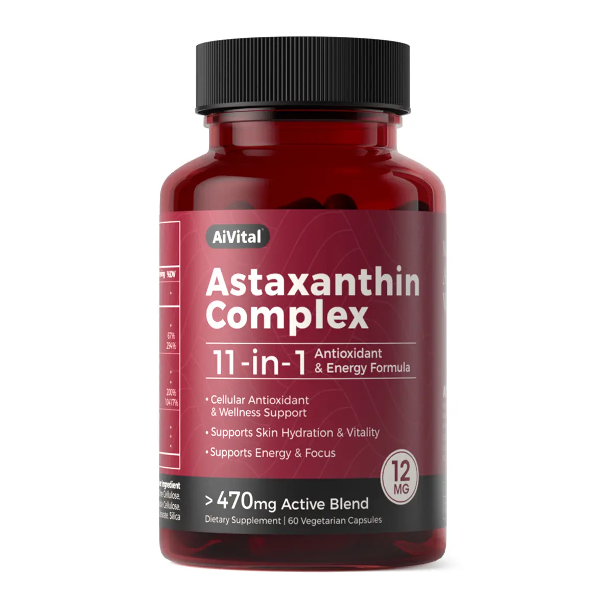 AiVital Astaxanthin 12mg,Natural Antioxidant Supplements from Microalgae,11-in-1 Astaxanthin Complex for Skin,Eyes,Cellular Health, Boost Energy, Non-GMO, Gluten Free,60 Capsules, 2-Month Supply